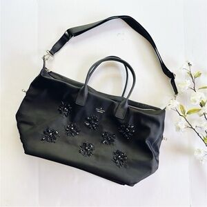 Kate Spade Beaded Embellished Nylon Duffle Bag Black